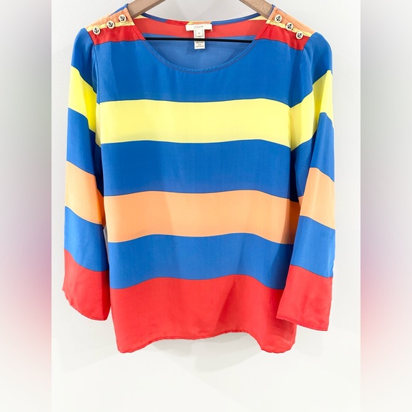 J. Crew Multi Color Striped Silk Blouse Size 12 - Picture 5 of 8